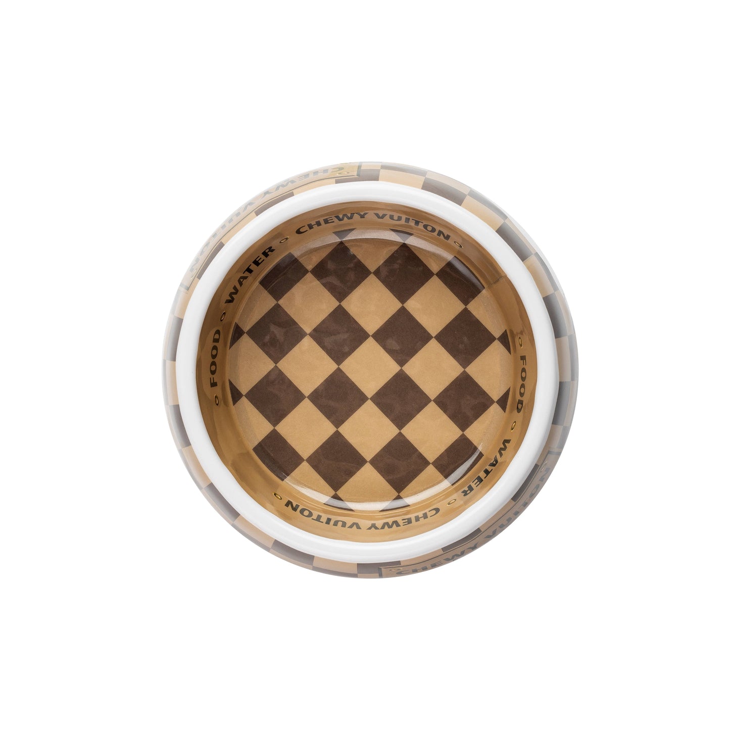 Checker Chewy Vuiton Bowl - Dog Bowls: Medium