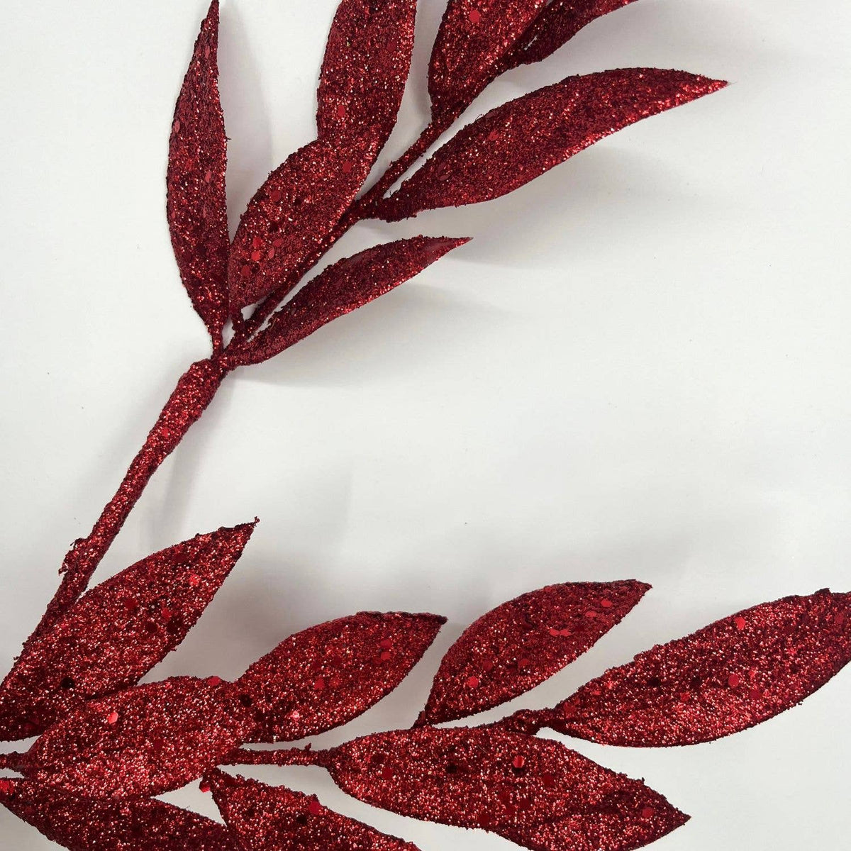 Glitter Bay Leaf Spray 29" - Burgundy