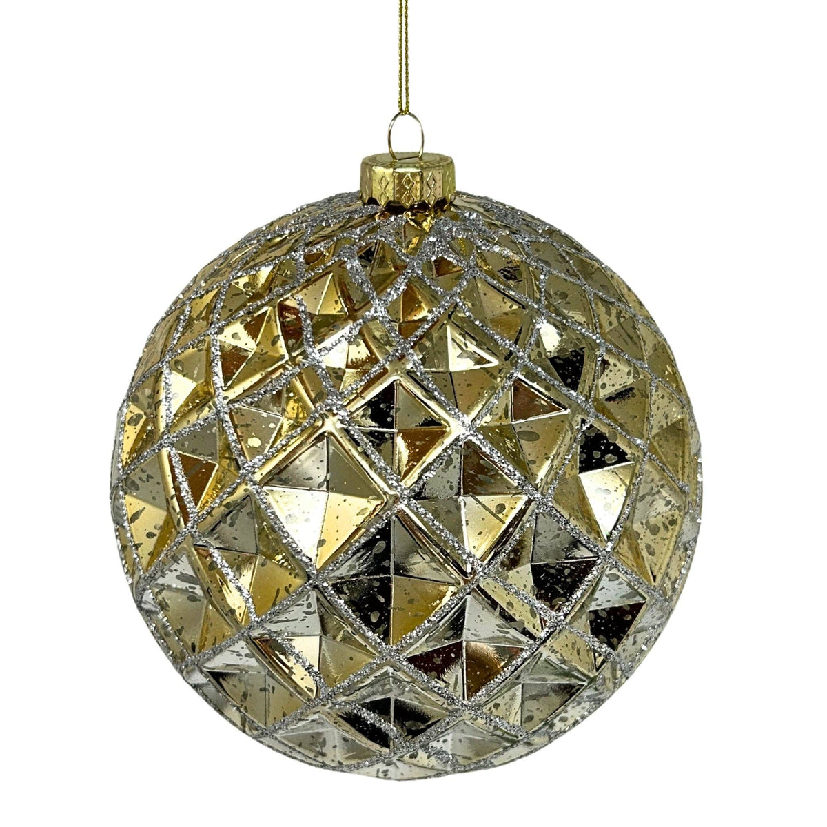 Mercury Finish Diamond Plastic Ball Orn. - Gold/Champ. 6"