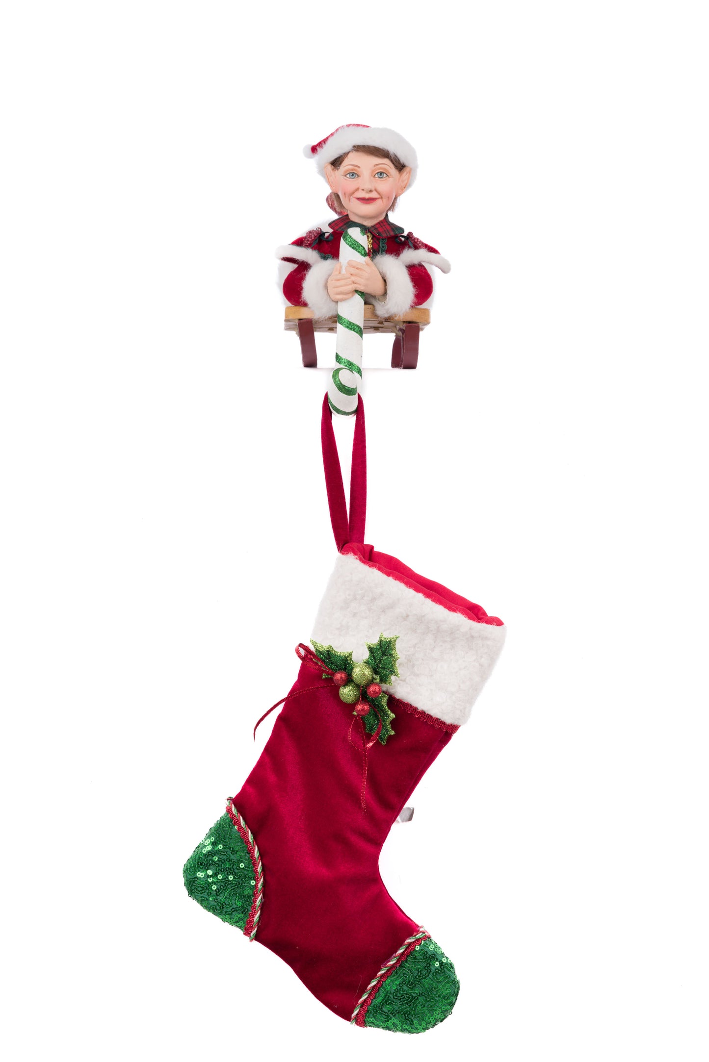 Katherine's Collection Christmas Laying Elf with Giftbox Stocking Holder