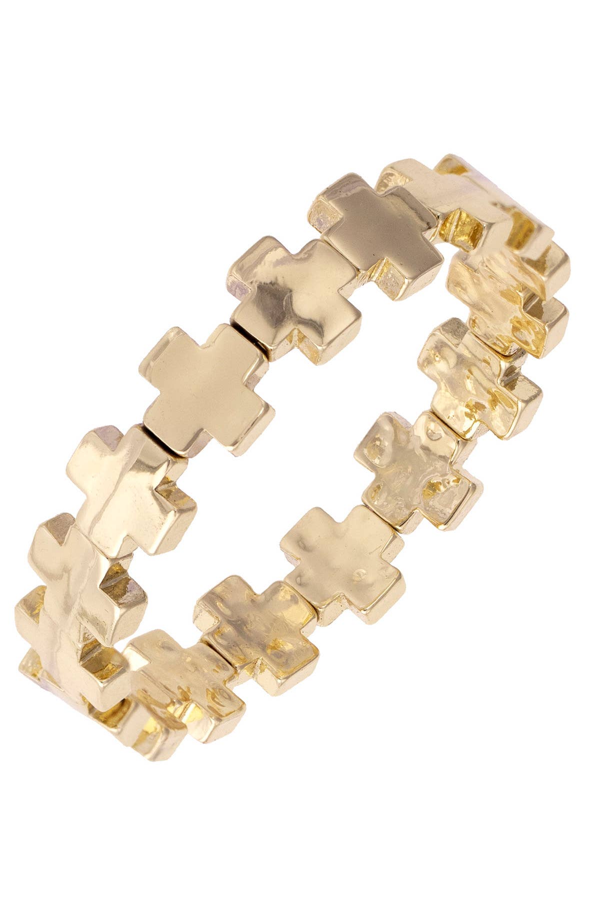 Edith Square Cross Stretch Bracelet in Shiny Gold