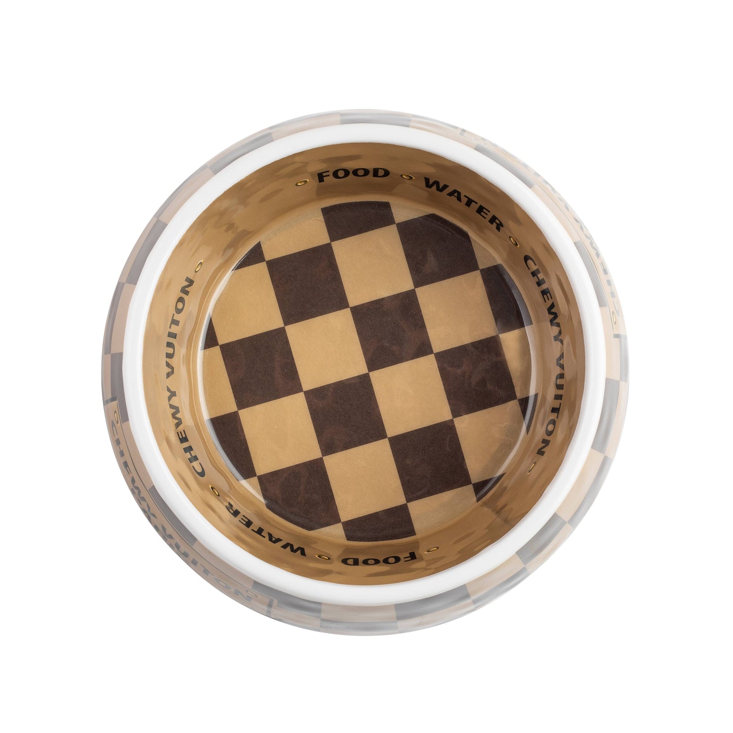 Checker Chewy Vuiton Bowl - Dog Bowls: Medium