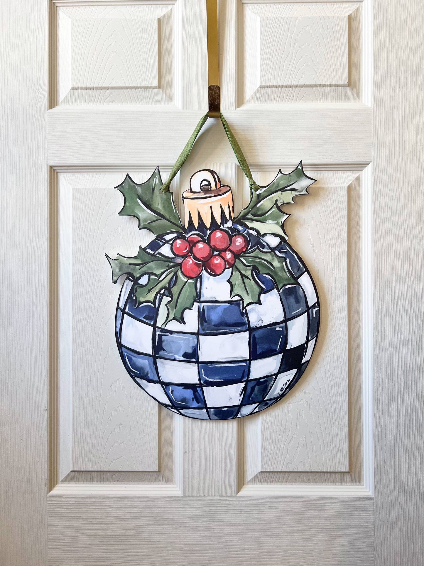 Black and White Checkered Ornament Door Hanger-Christmas