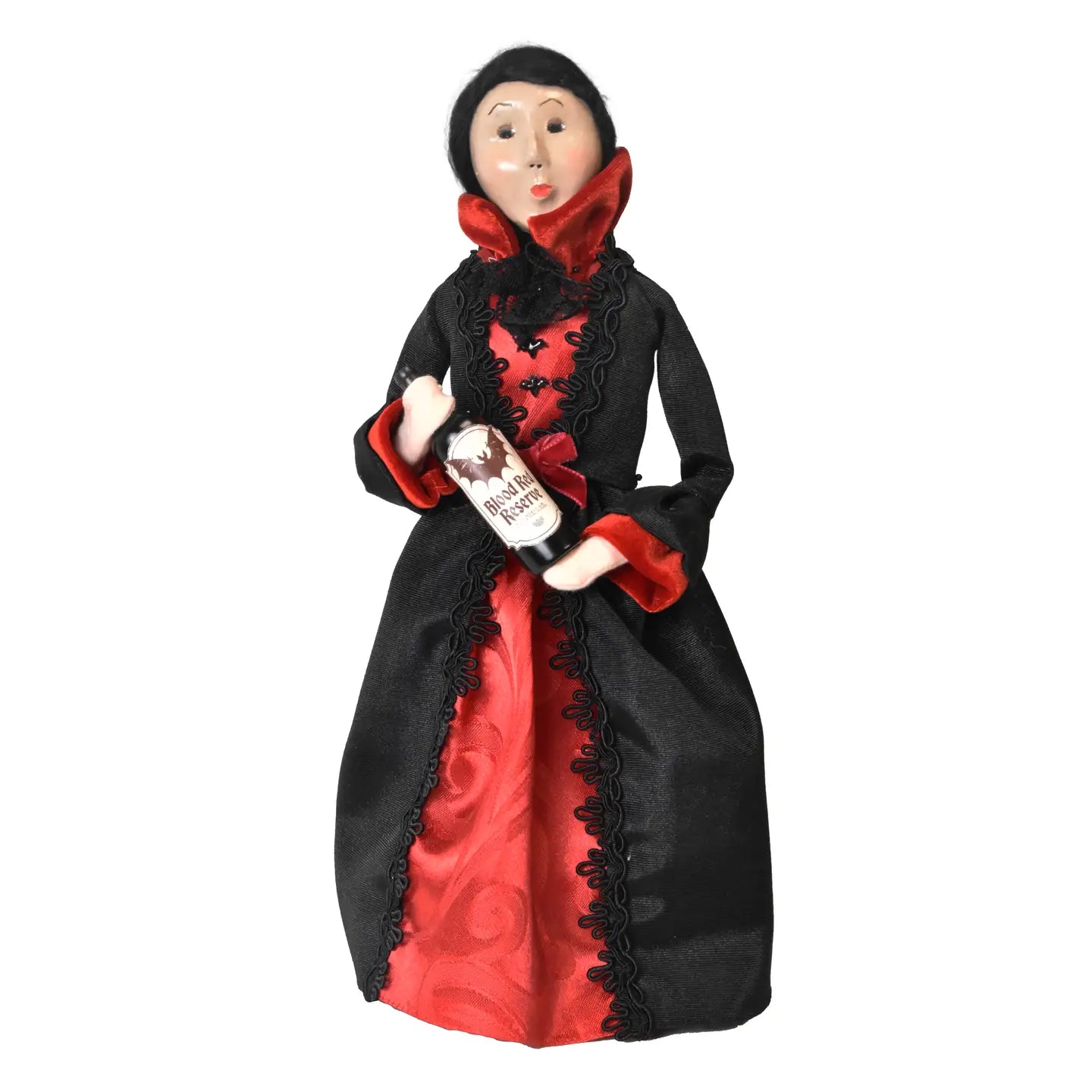 Vampiress Caroler in Black & Crimson Gown, 13 in | 7254W