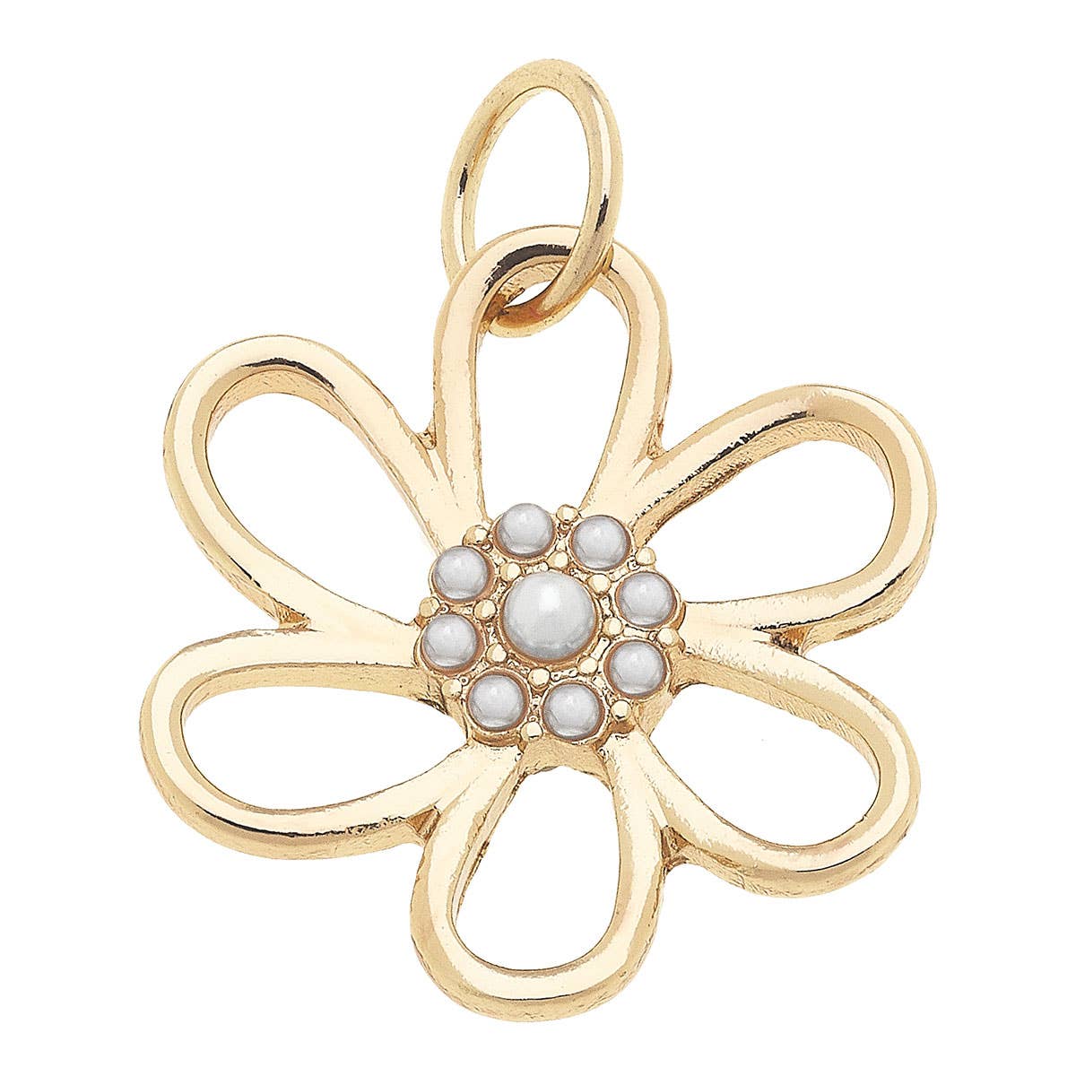 Pearl Studded Open Flower Charm in Shiny Gold