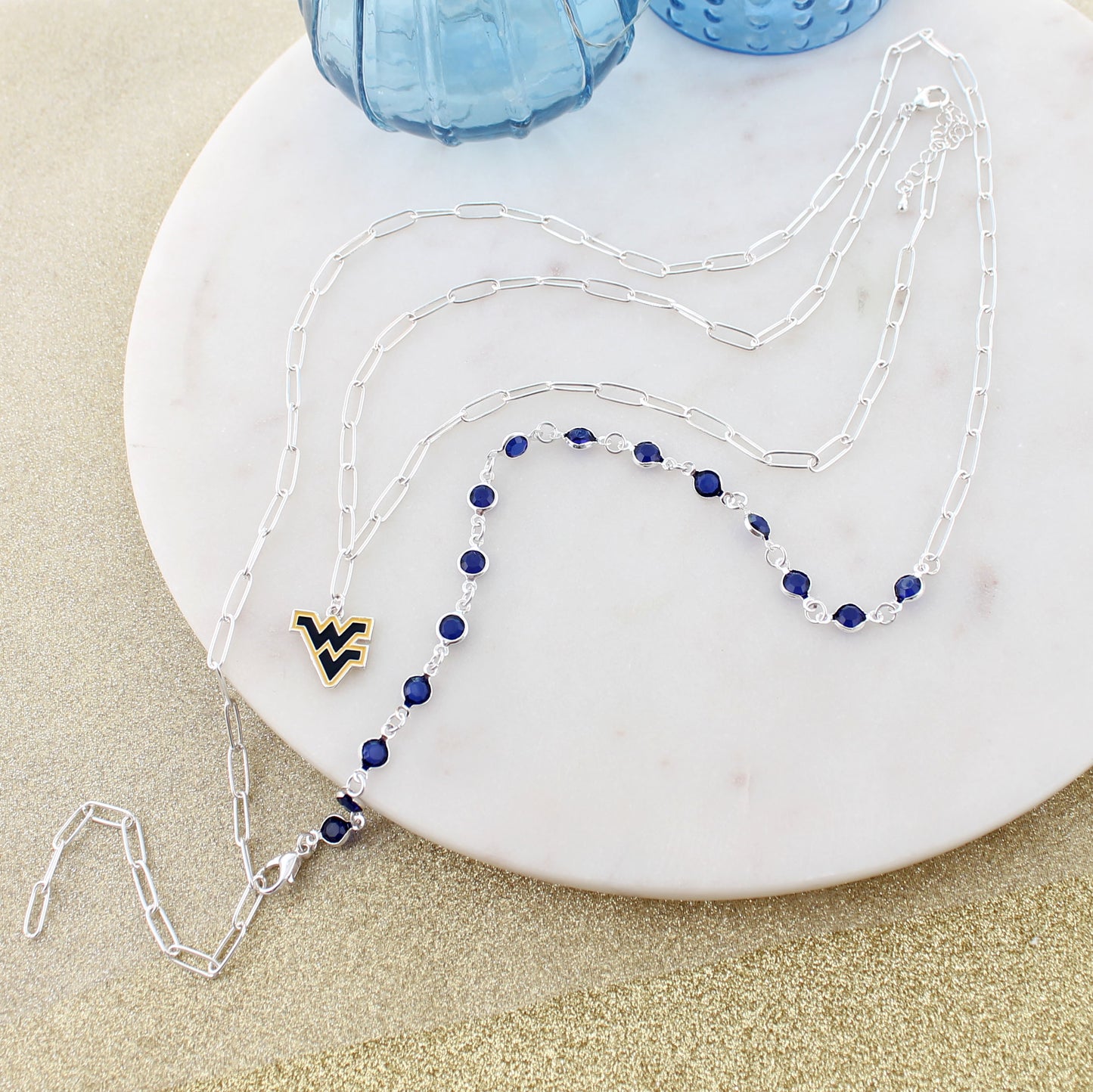 West Virginia Paperclip Chain & Enamel Logo Necklace Set