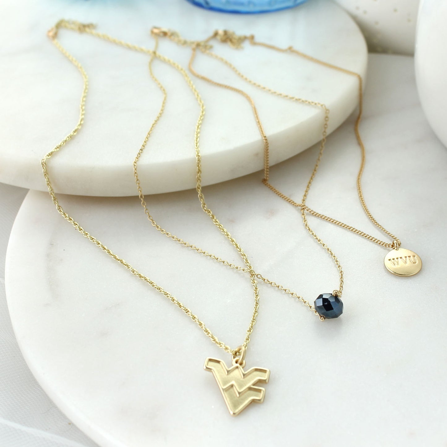 West Virginia Matte Gold Logo Trio Necklace Set
