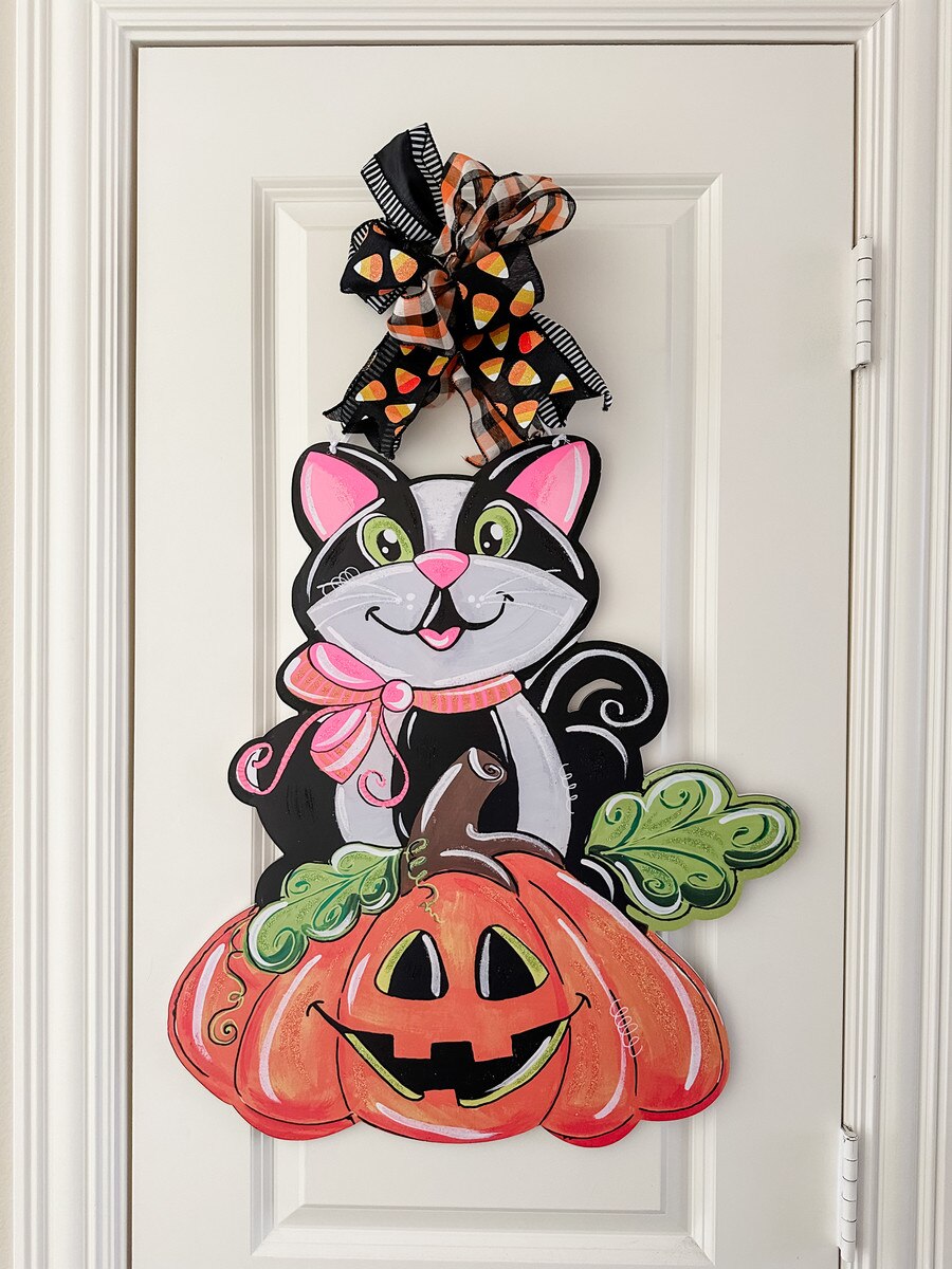 Black Cat and Jack O Lantern PVC Door Hanger
