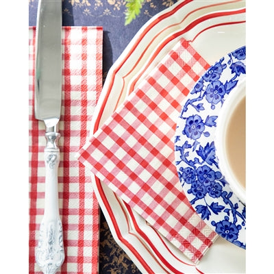 RED PAINTED CHECK COCKTAIL NAPKIN