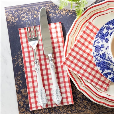 RED PAINTED CHECK GUEST NAPKIN