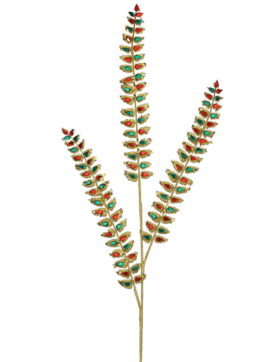 JEWELED LONG LEAF SPRAY RED/GREEN/GOLD