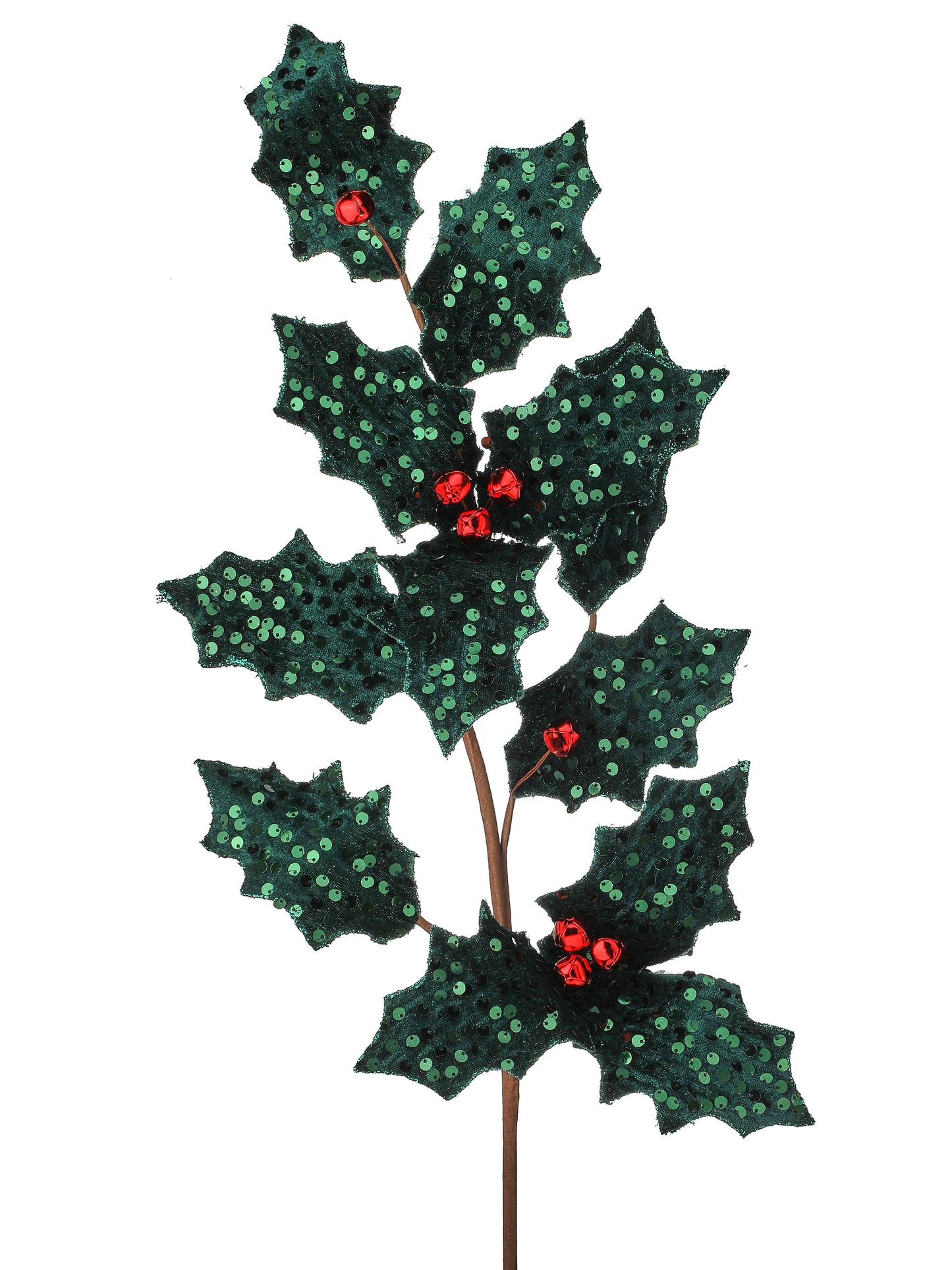 RED/GREEN METALLIC SEQUIN HOLLY SPRAY