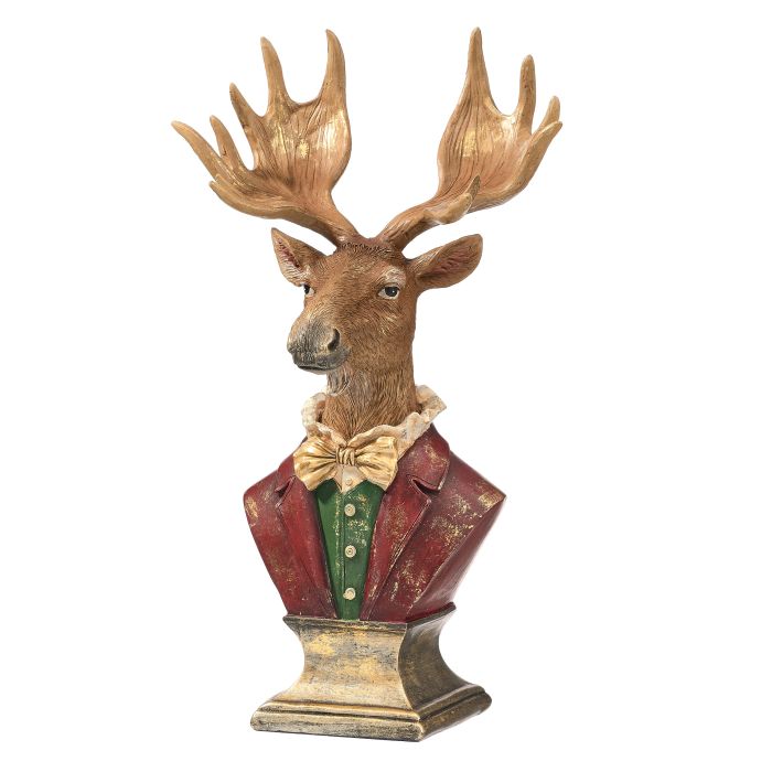 14" RESIN MOOSE BUST ON PEDESTAL