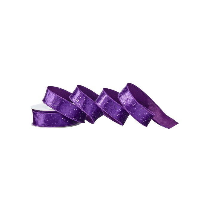 1.5"X10Y VELVET W/GLITTER DOT RIBBON