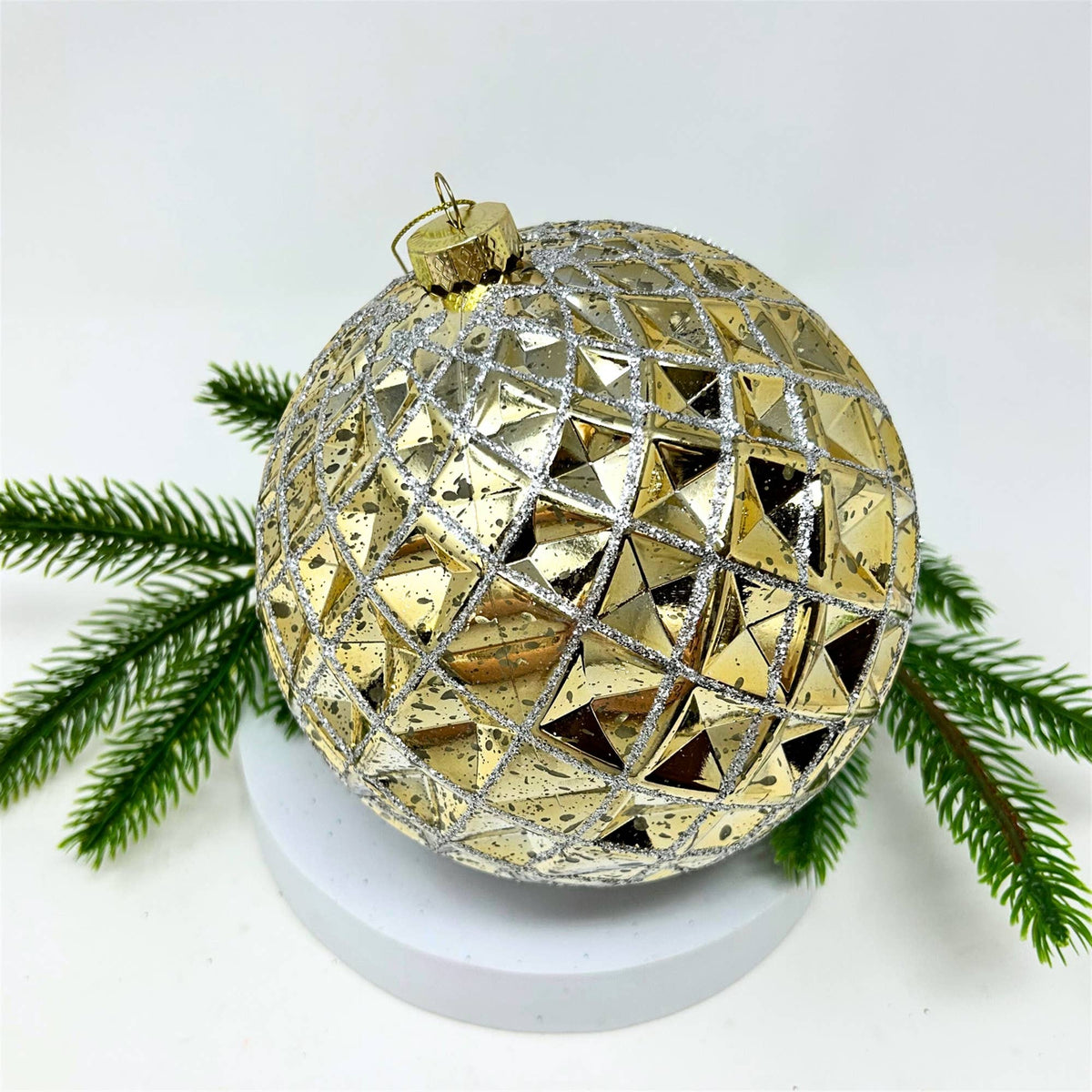 Mercury Finish Diamond Plastic Ball Orn. - Gold/Champ. 6"