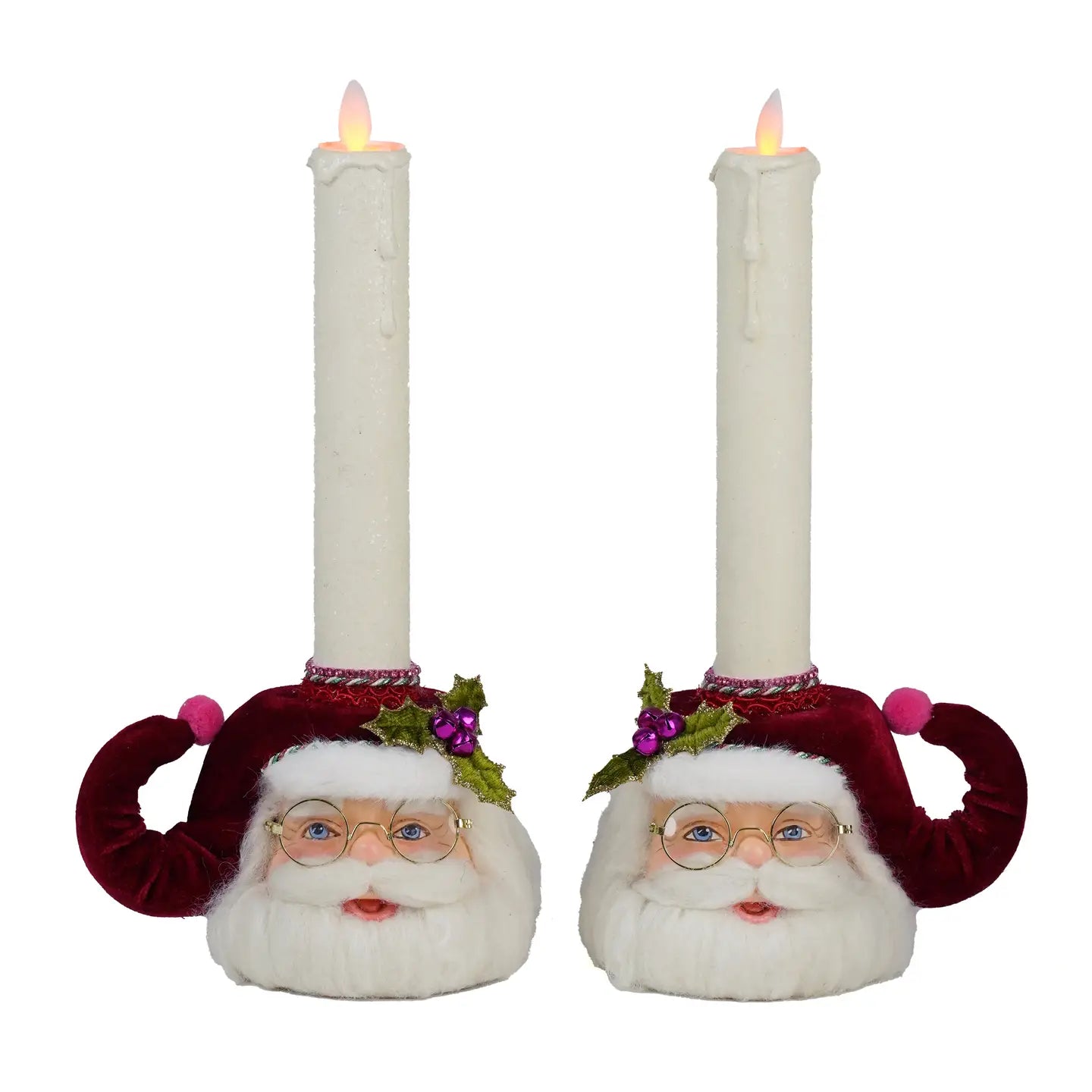Merry Santa Head Candle Holders Set of 2 by Katherine's Collection