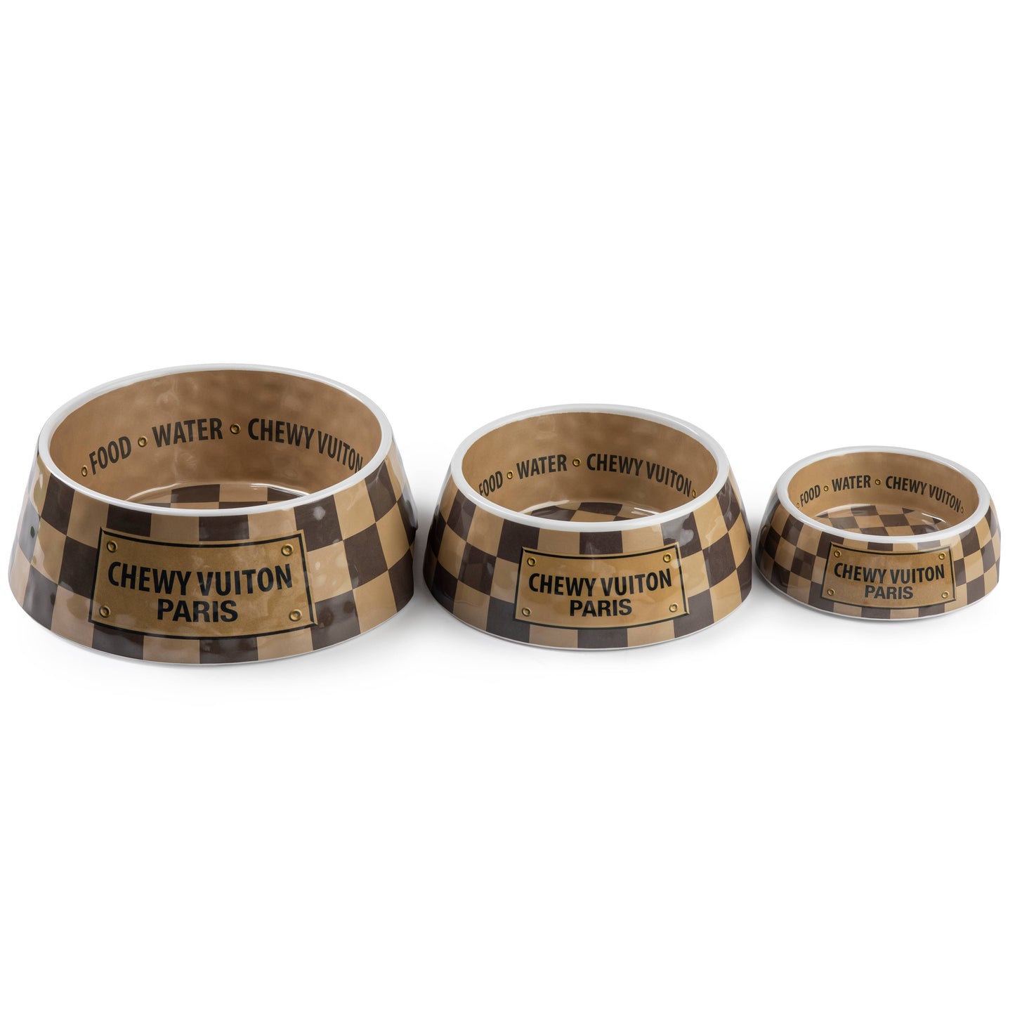 Checker Chewy Vuiton Bowl - Dog Bowls: Medium