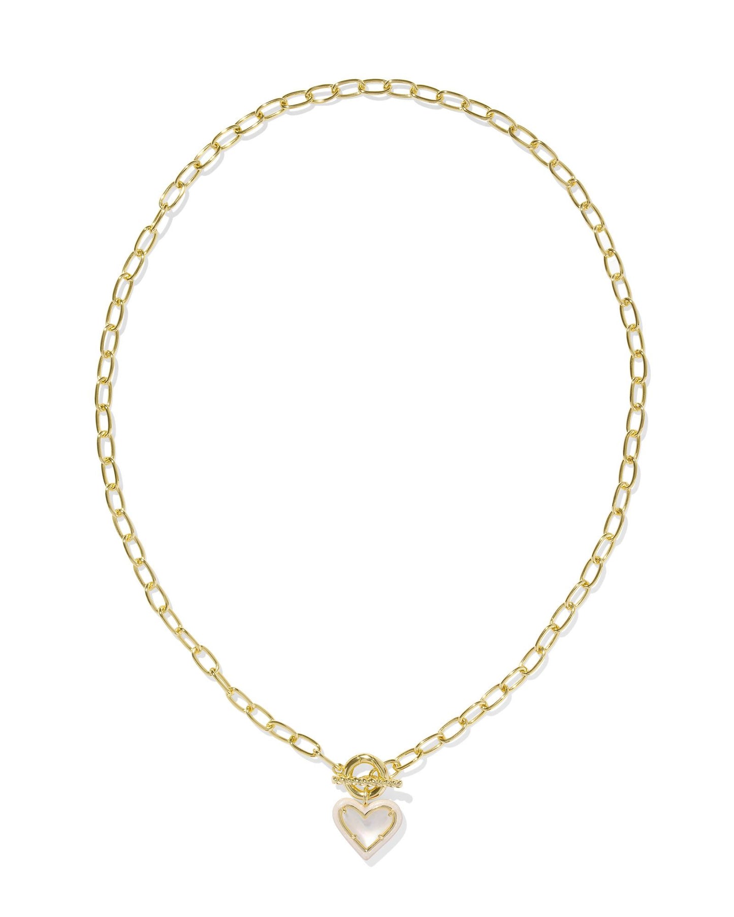 ARI HEART ENAMEL FRAME LINK AND CHAIN NECKLACE GOLD PINK IRIDESCENT GLITTER GLASS