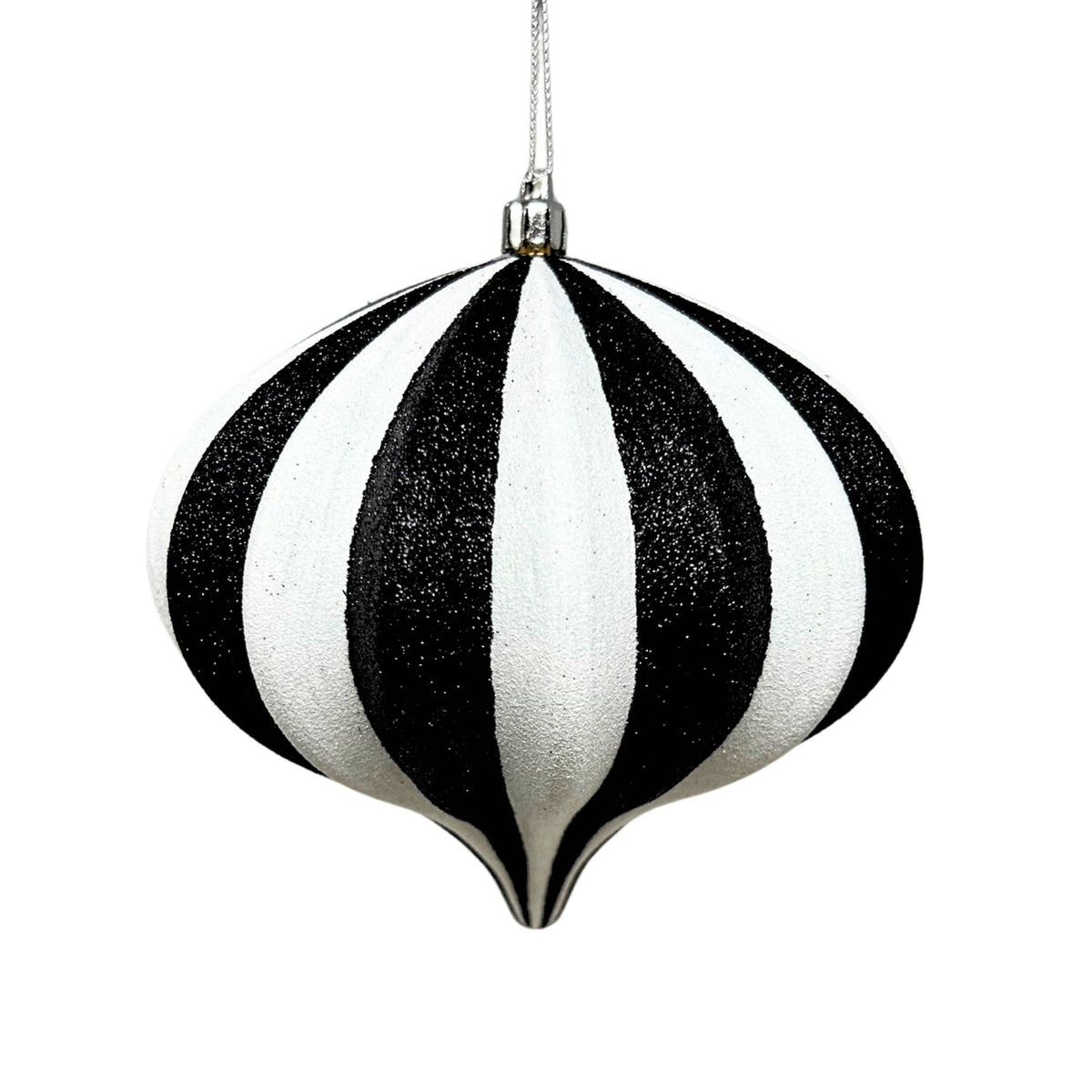 Striped Onion Shaped Finial Orn. - Black/White 6"