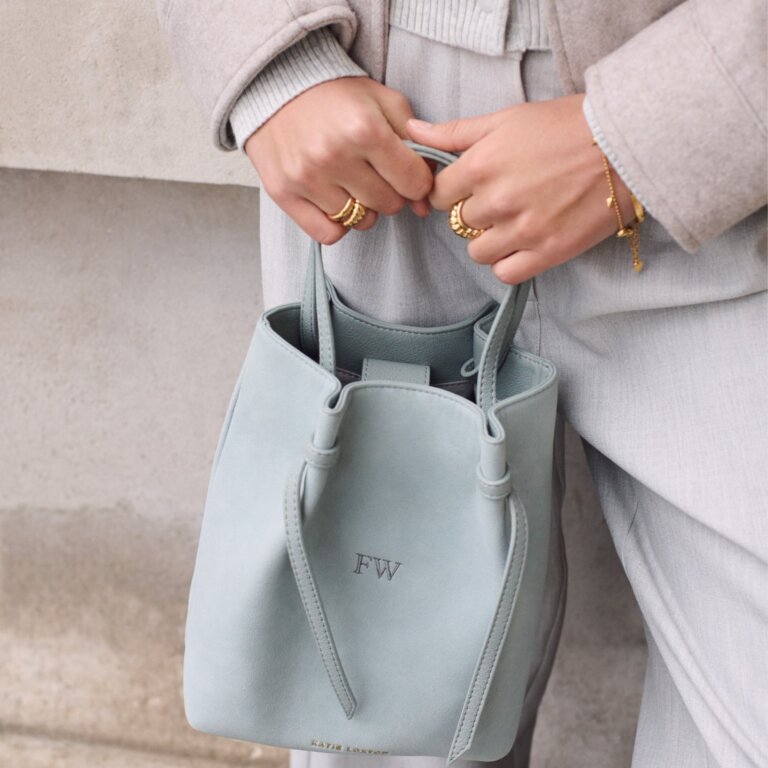 Katie Loxton Celina Suedette Bucket Bag in Blue Mist Suede