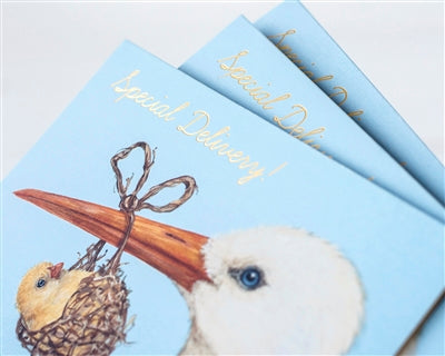 BABY STORK CARD - GOLD FOIL - A2 - "SPECIAL DELIVERY!"