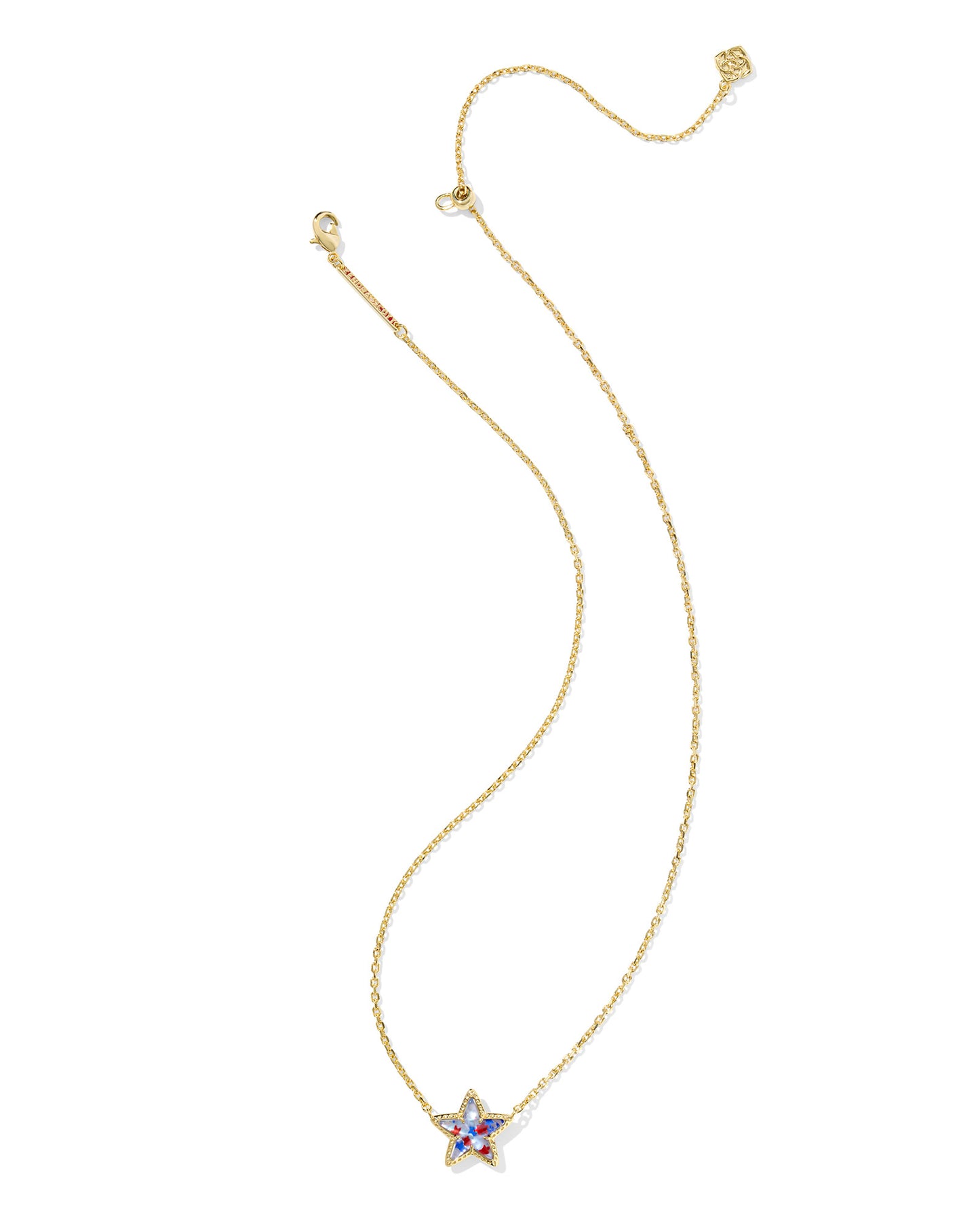 CASSIDY SHORT PENDANT NECKLACE GOLD RED WHITE BLUE STAR ILLUSION
