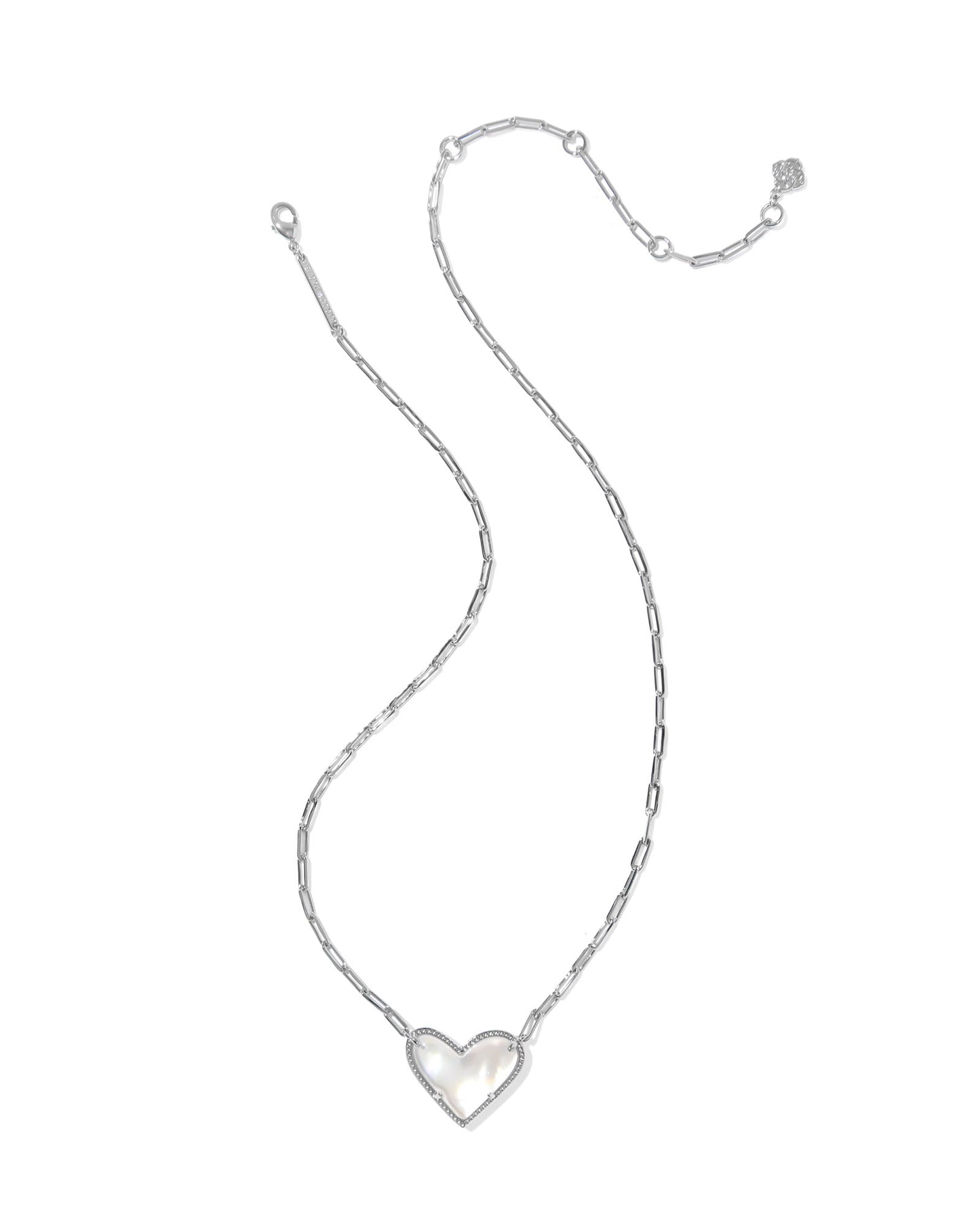 ARI HEART STATEMENT SHORT PENDANT NECKLACE SILVER IVORY MOTHER OF PEARL