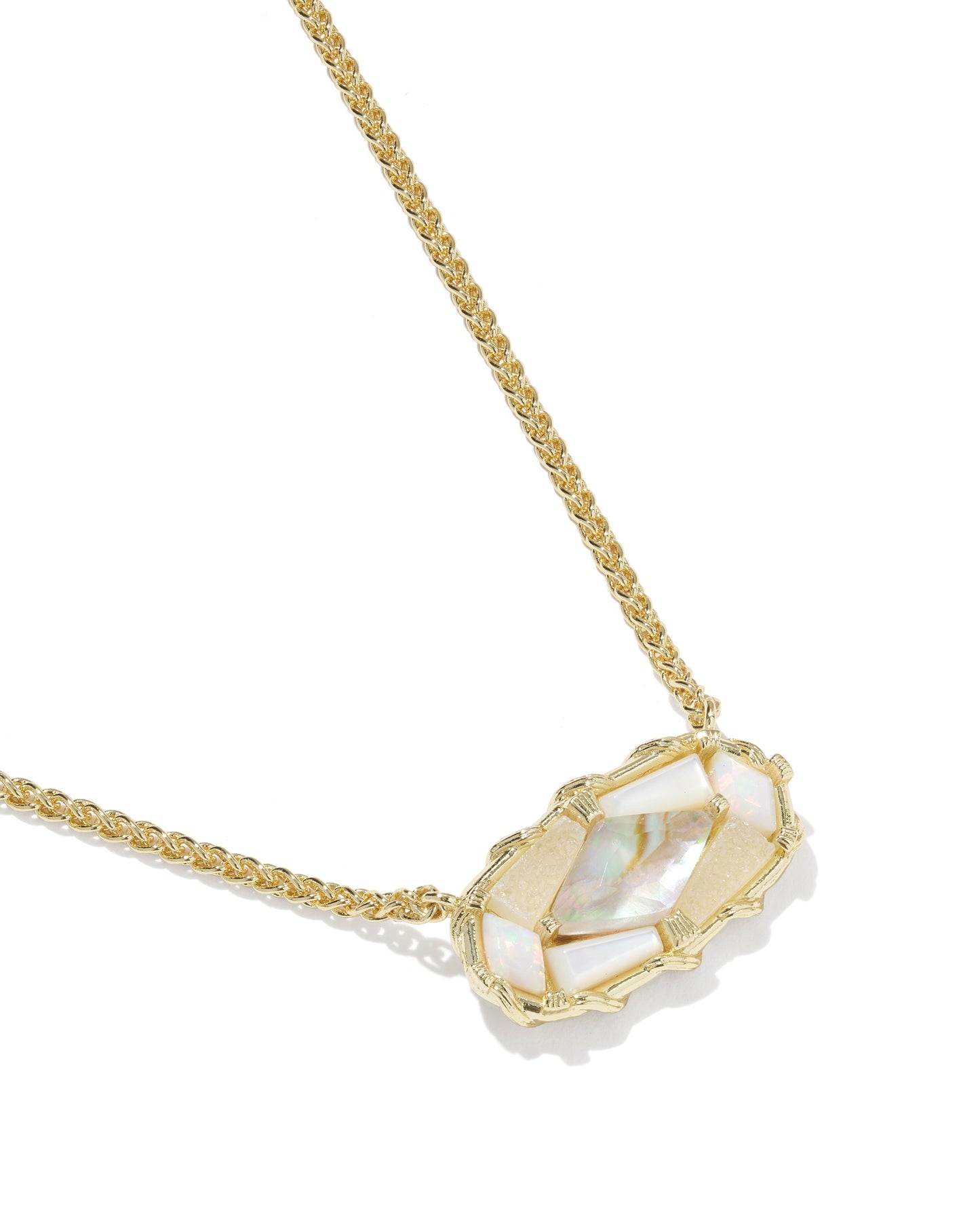 DOLLY PARTON PATCHWORK ELISA SHORT PENDANT NECKLACE GOLD WHITE MIX