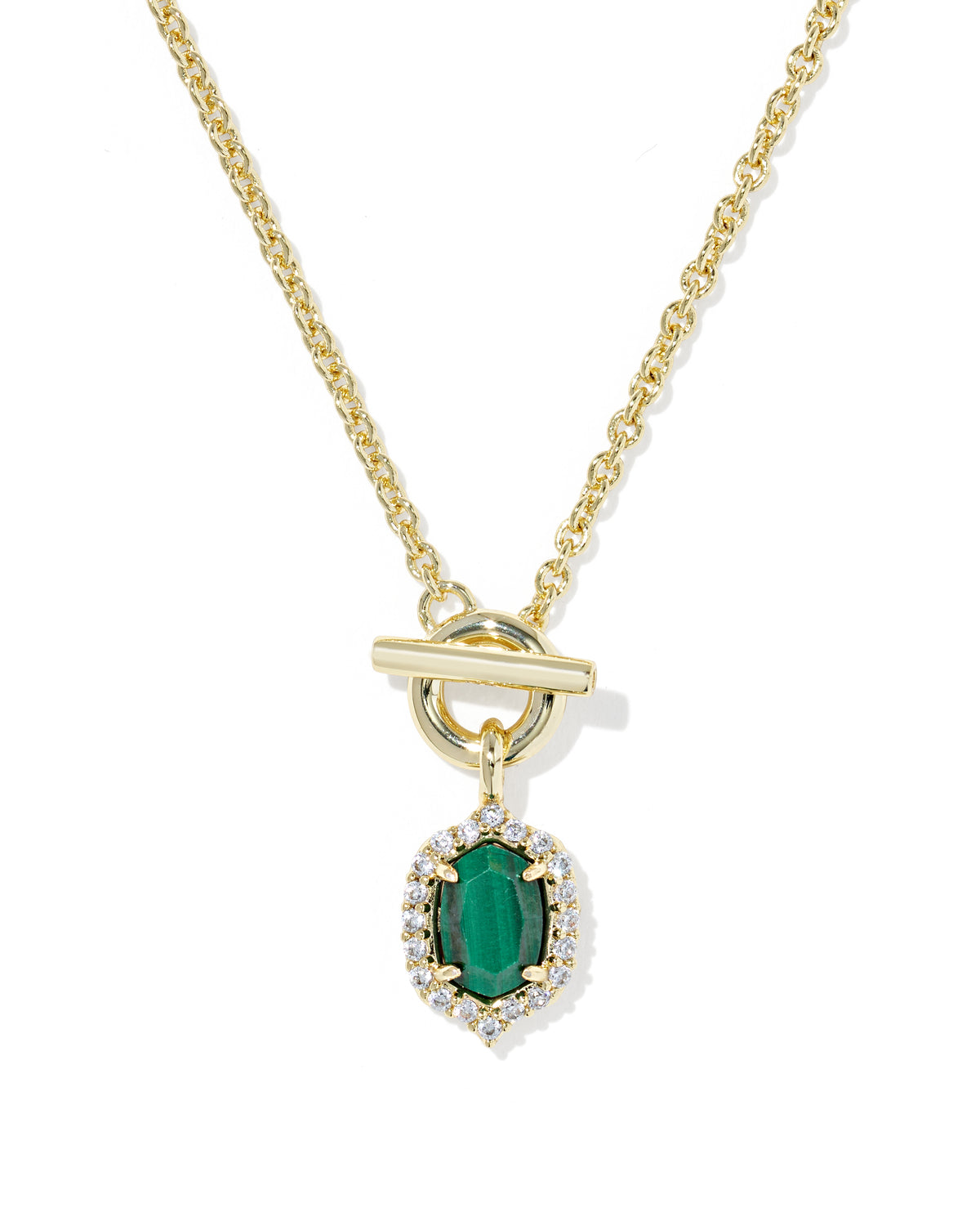 DAPHNE CRYSTAL FRAME TOGGLE NECKLACE GOLD GREEN MALACHITE