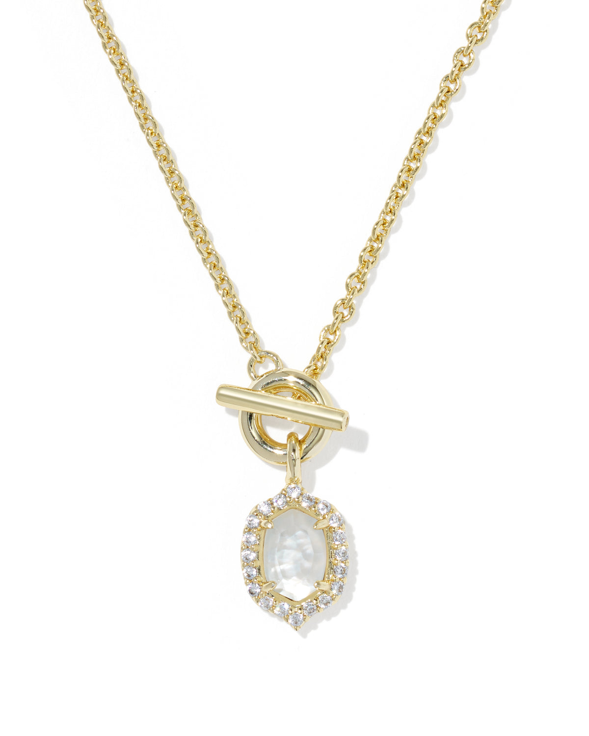 DAPHNE CRYSTAL FRAME TOGGLE NECKLACE GOLD IVORY MOTHER OF PEARL