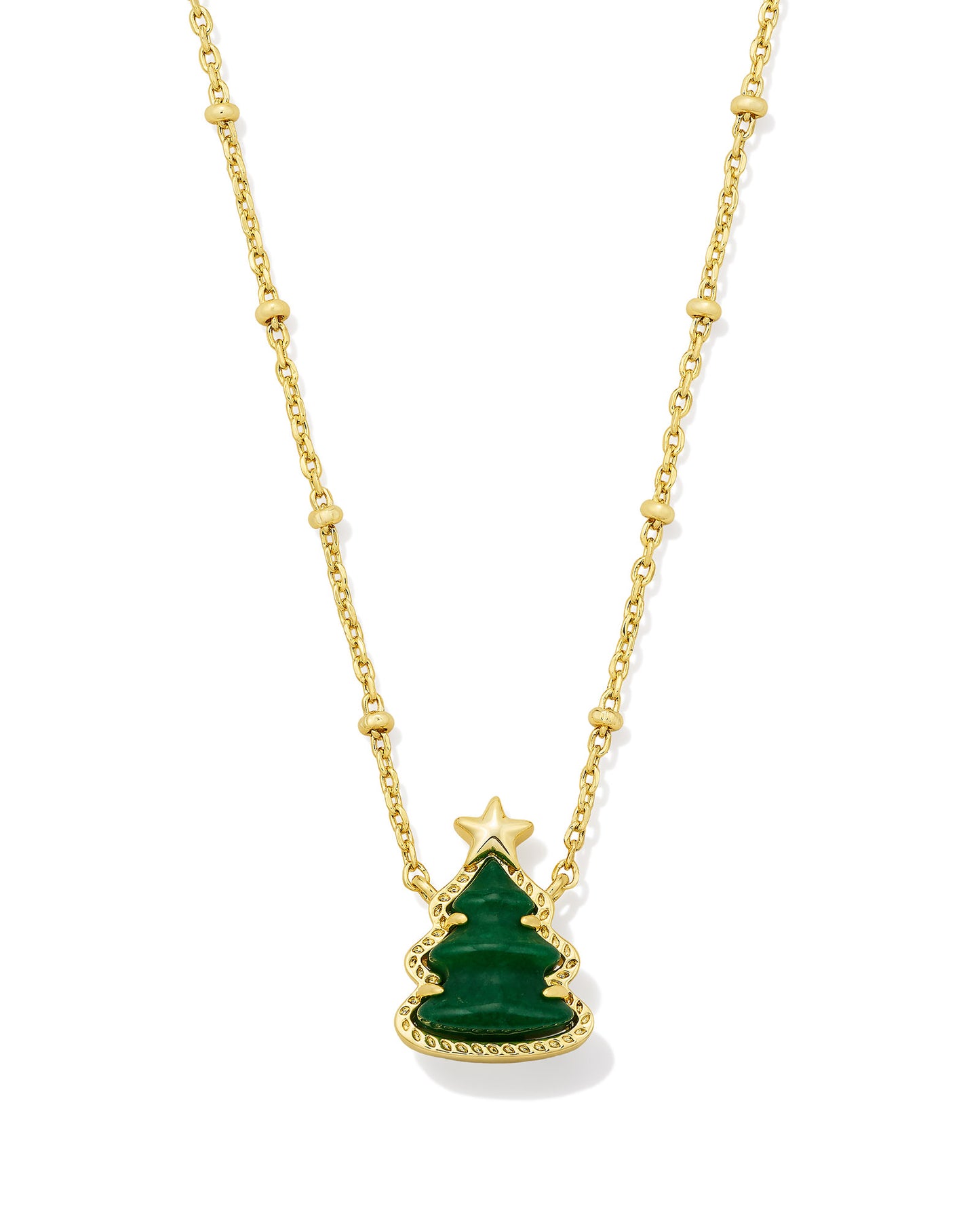 HOLIDAY TREE SHORT PENDANT NECKLACE GOLD GREEN QUARTZITE