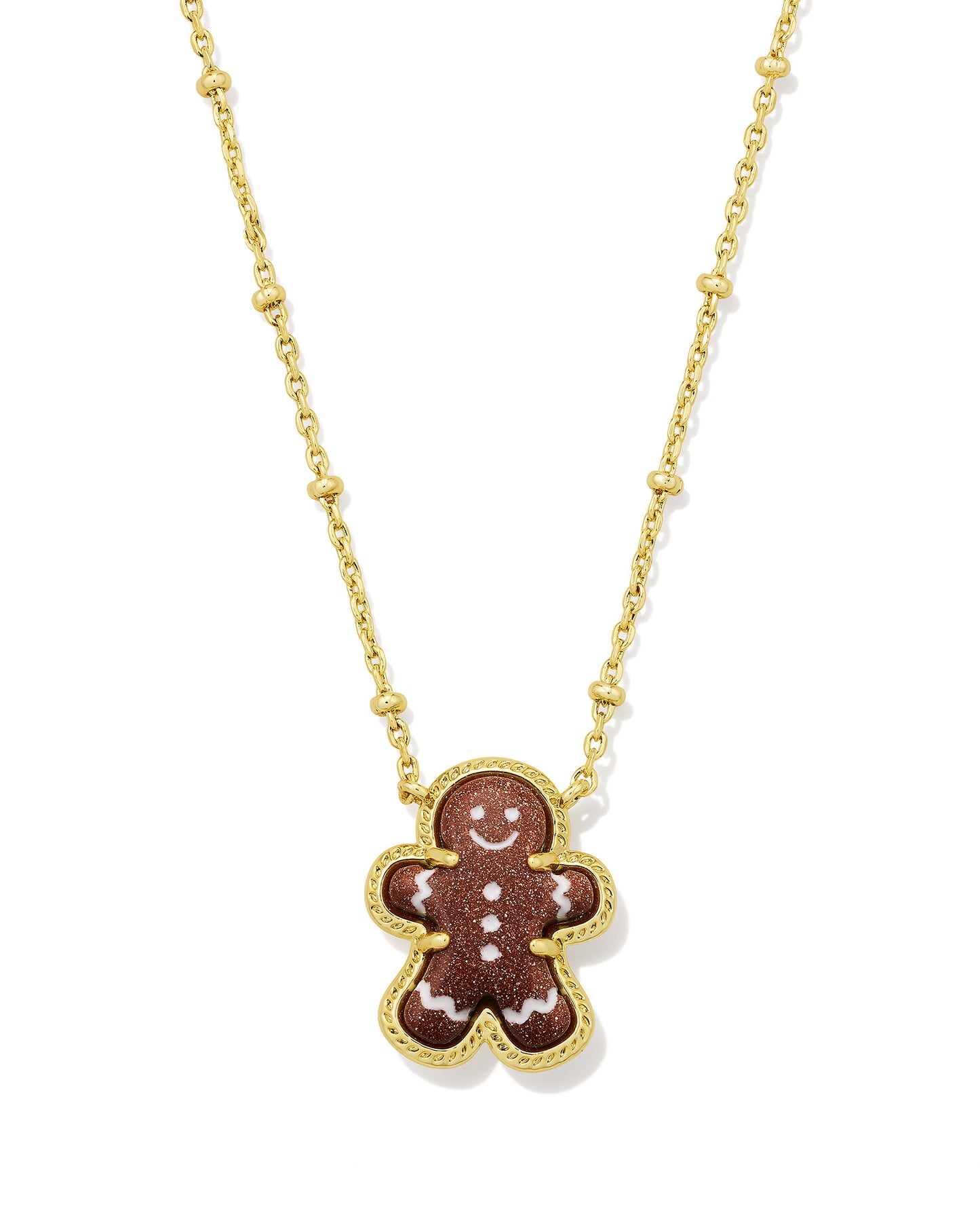 GINGERBREAD SHORT PENDANT NECKLACE GOLD BROWN GOLDSTONE