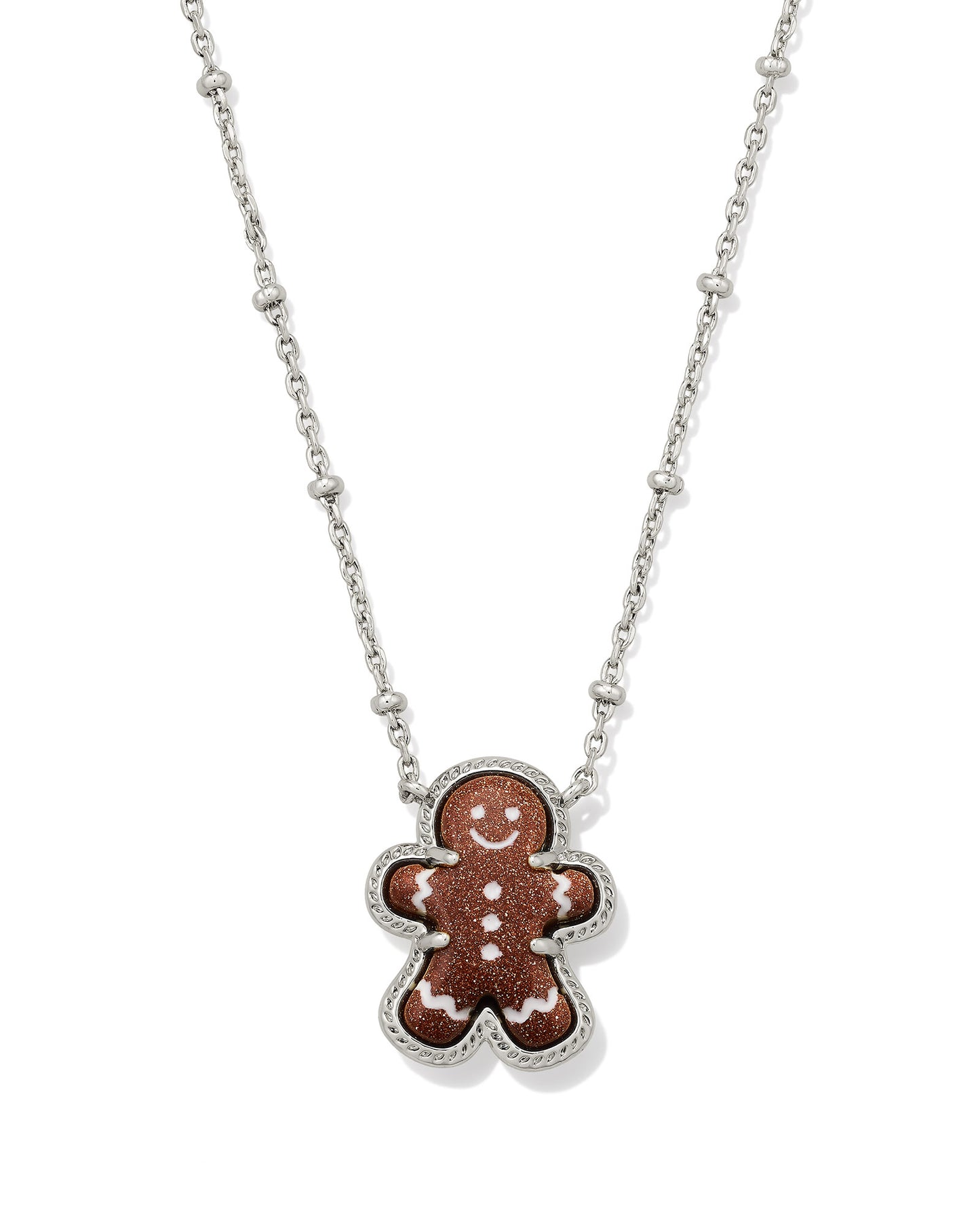GINGERBREAD SHORT PENDANT NECKLACE SILVER BROWN GOLDSTONE