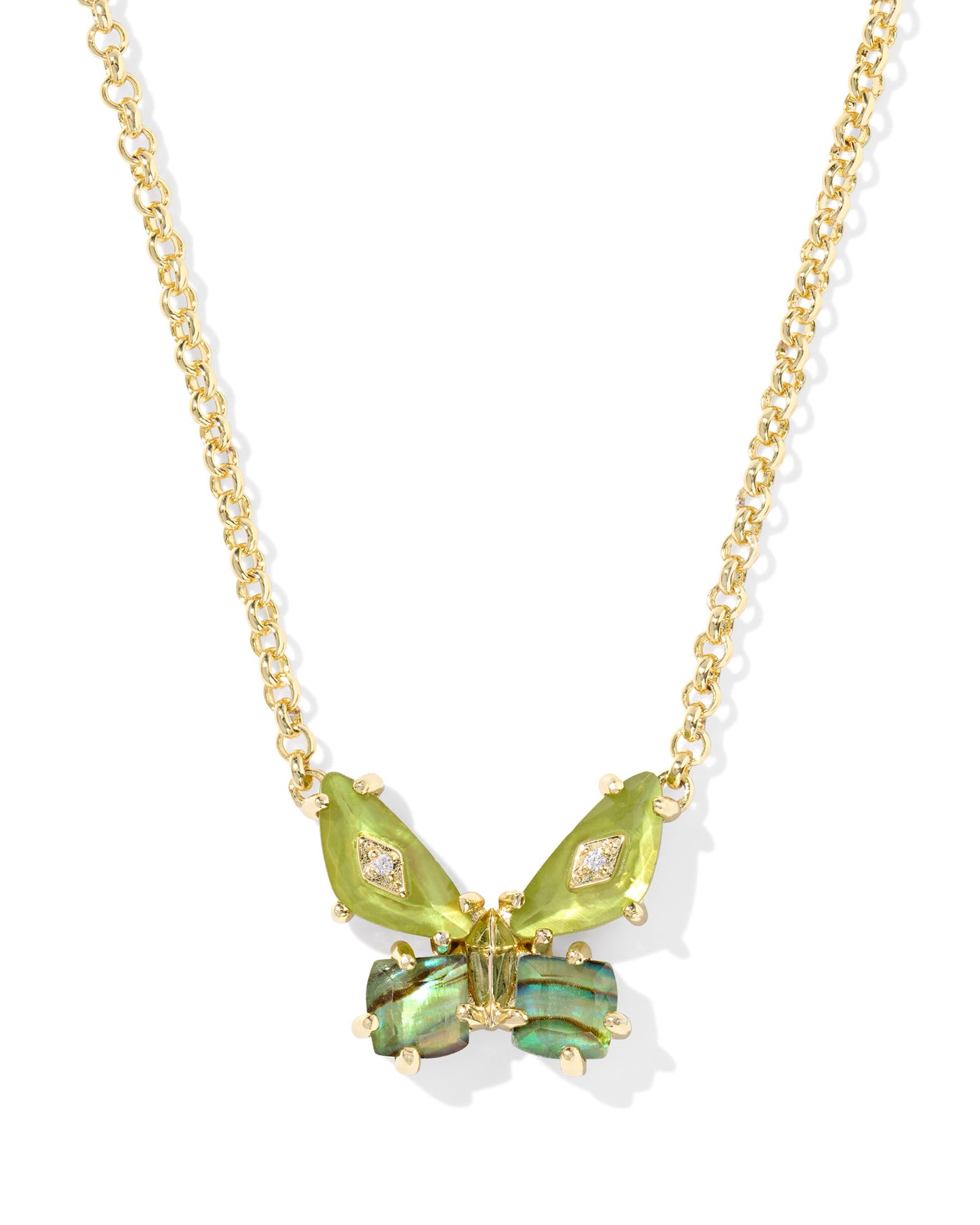 BIANCA BUTTERFLY SHORT PENDANT NECKLACE GOLD GREEN MIX