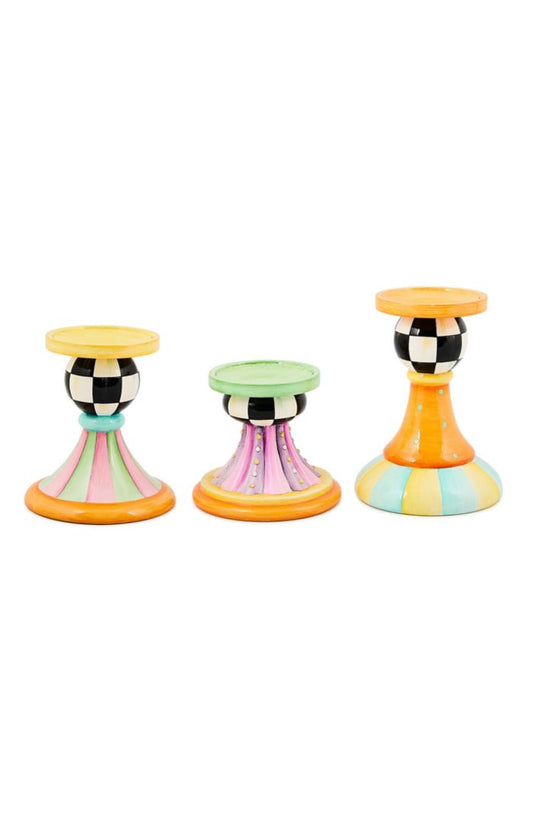 Mackenzie-Childs trick or treat pillar candle holders, set of 3