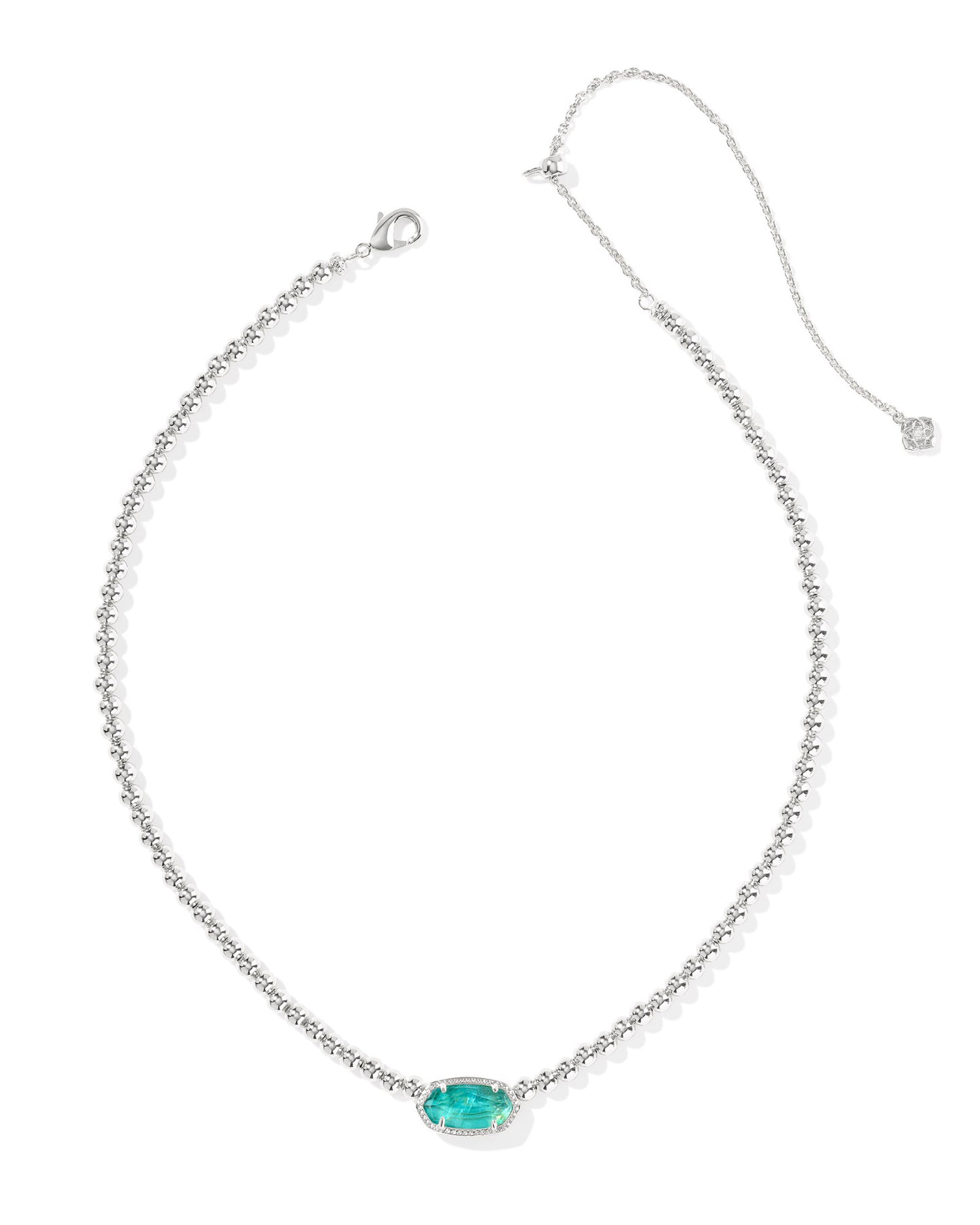 ELISA BEADED NECKLACE SILVER BRIGHT AQUA ILLUSION