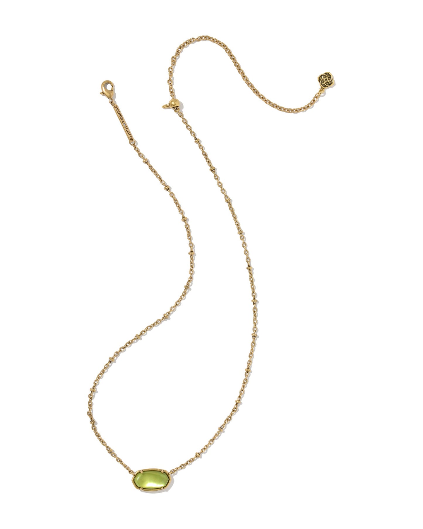 TIGER STRIPED ELISA SHORT PENDANT NECKLACE VINTAGE GOLD CHARTREUSE GREEN MOTHER OF PEARL