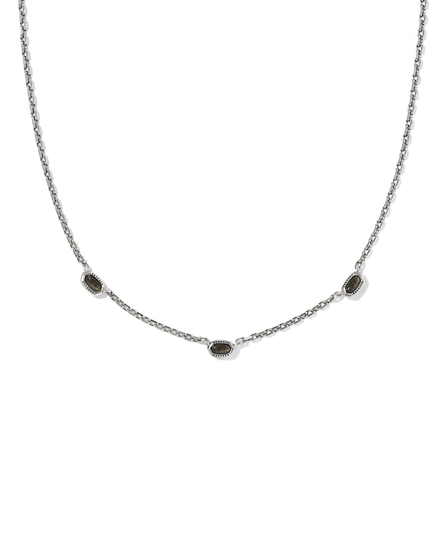 MINI ELISA THREE STONE STRAND NECKLACE VINTAGE SILVER GOLDEN OBSIDIAN