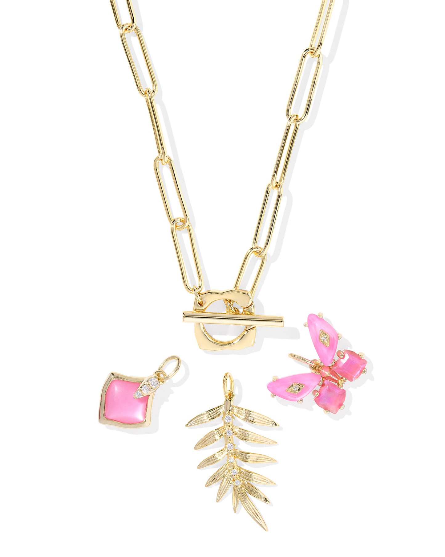 BIANCA BUTTERFLY CHARM NECKLACE GOLD PINK MIX