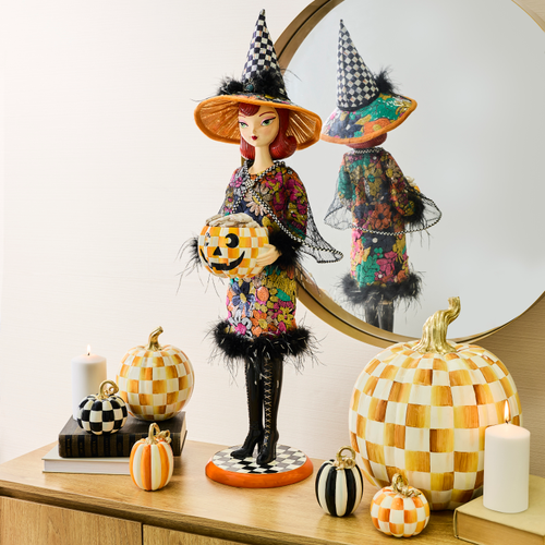 Mackenzie-Childs glamoura fabric witch with pumpkin