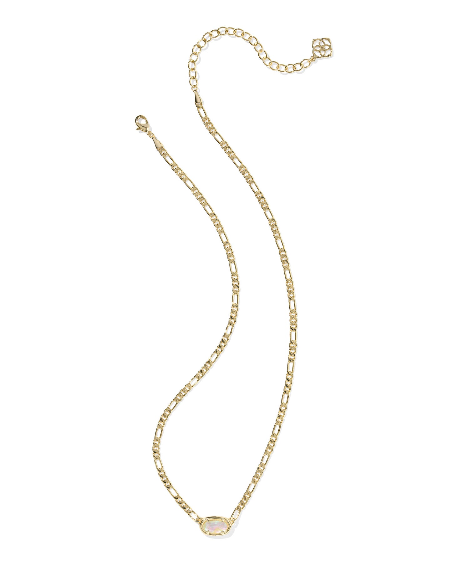 ELISA FIGARO CHAIN SHORT PENDANT NECKLACE GOLD IRIDESCENT ABALONE
