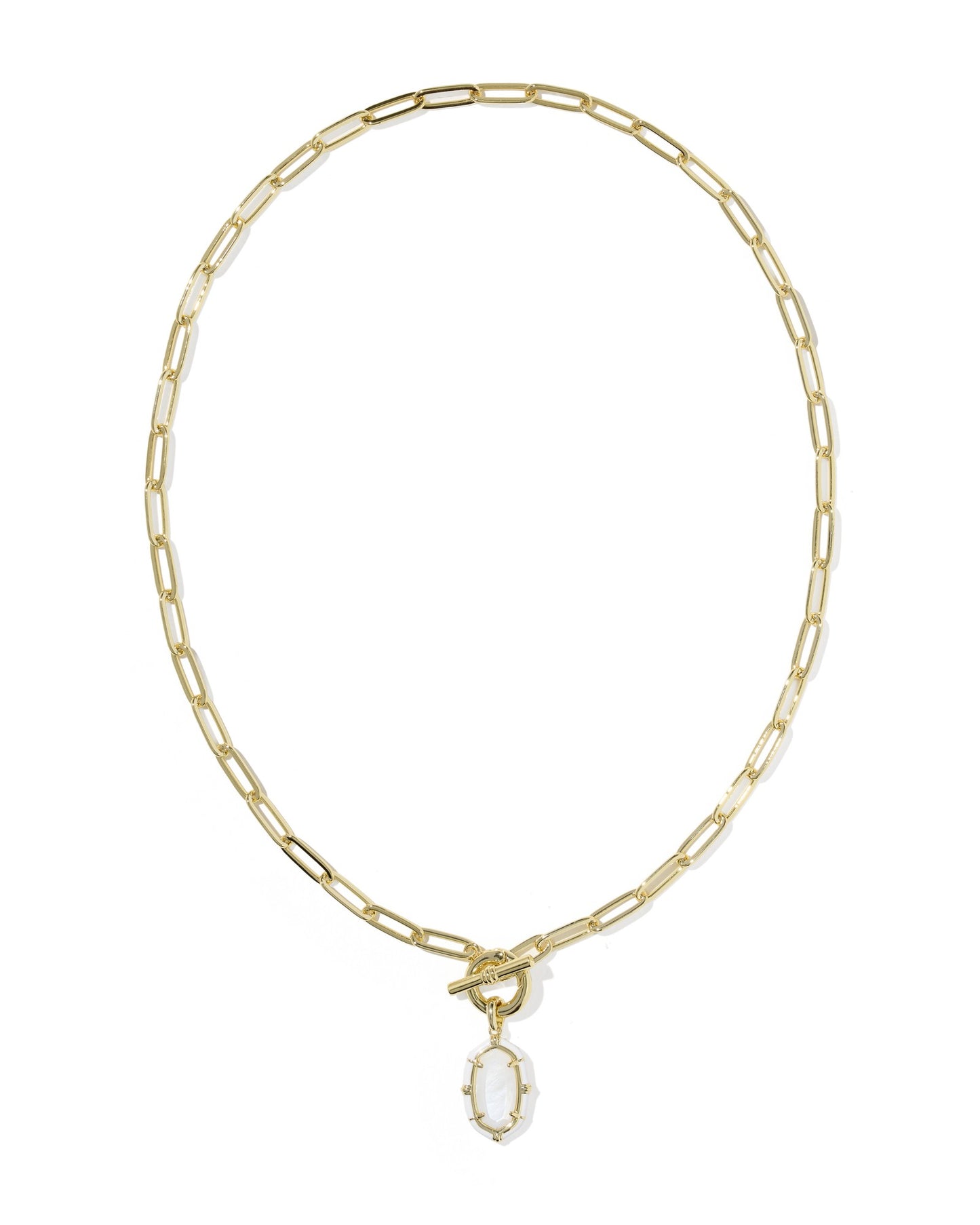 ELISA ENAMEL LINK AND CHAIN NECKLACE GOLD WHITE MOTHER OF PEARL