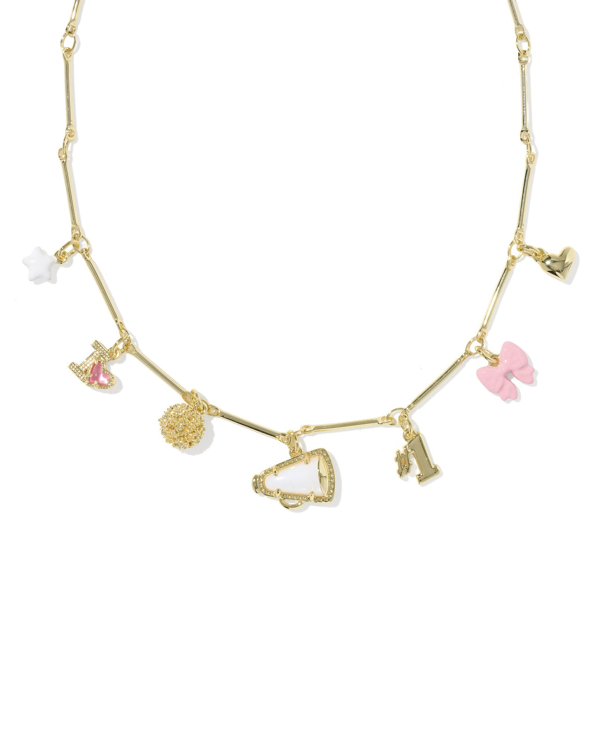 CHEER CHARM NECKLACE GOLD PINK WHITE MIX