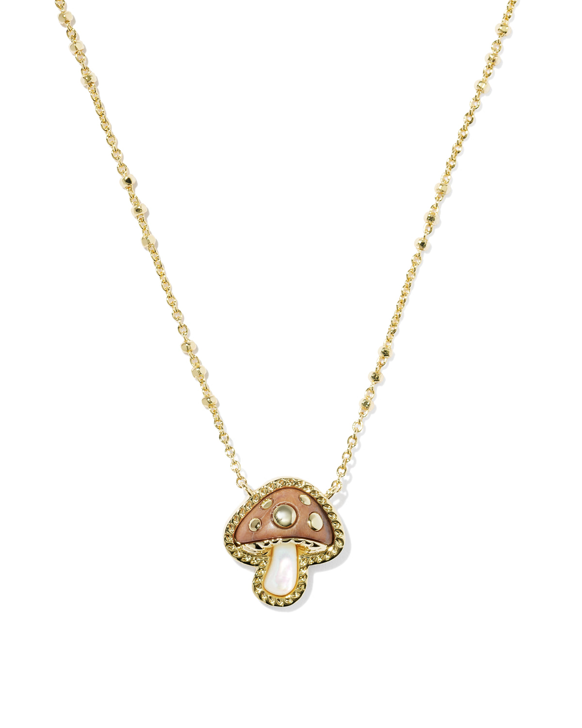MUSHROOM SHORT PENDANT NECKLACE GOLD BROWN MIX