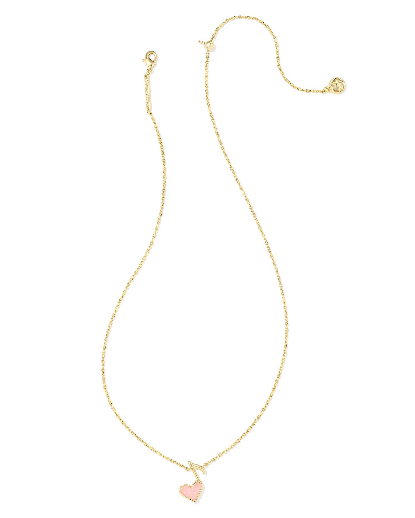 DOLLY PARTON ARI HEART MUSIC NOTE SHORT PENDANT NECKLACE GOLD LIGHT PINK DRUSY
