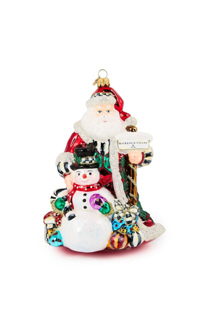 Santa and Snowman Glass Ornament
