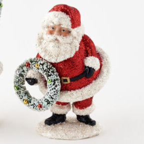 Red Glitter Santa's with Wreath/, Resin, 7.25"