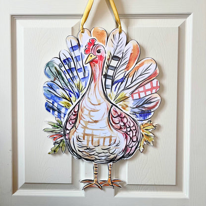 Patchwork Turkey Door Hanger-Thanksgiving Friendly Fun Decor