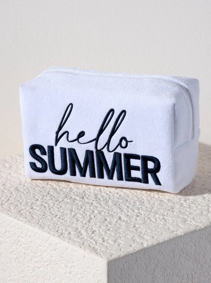 SHIRALEAH SOL "HELLO SUMMER" ZIP POUCH, WHITE