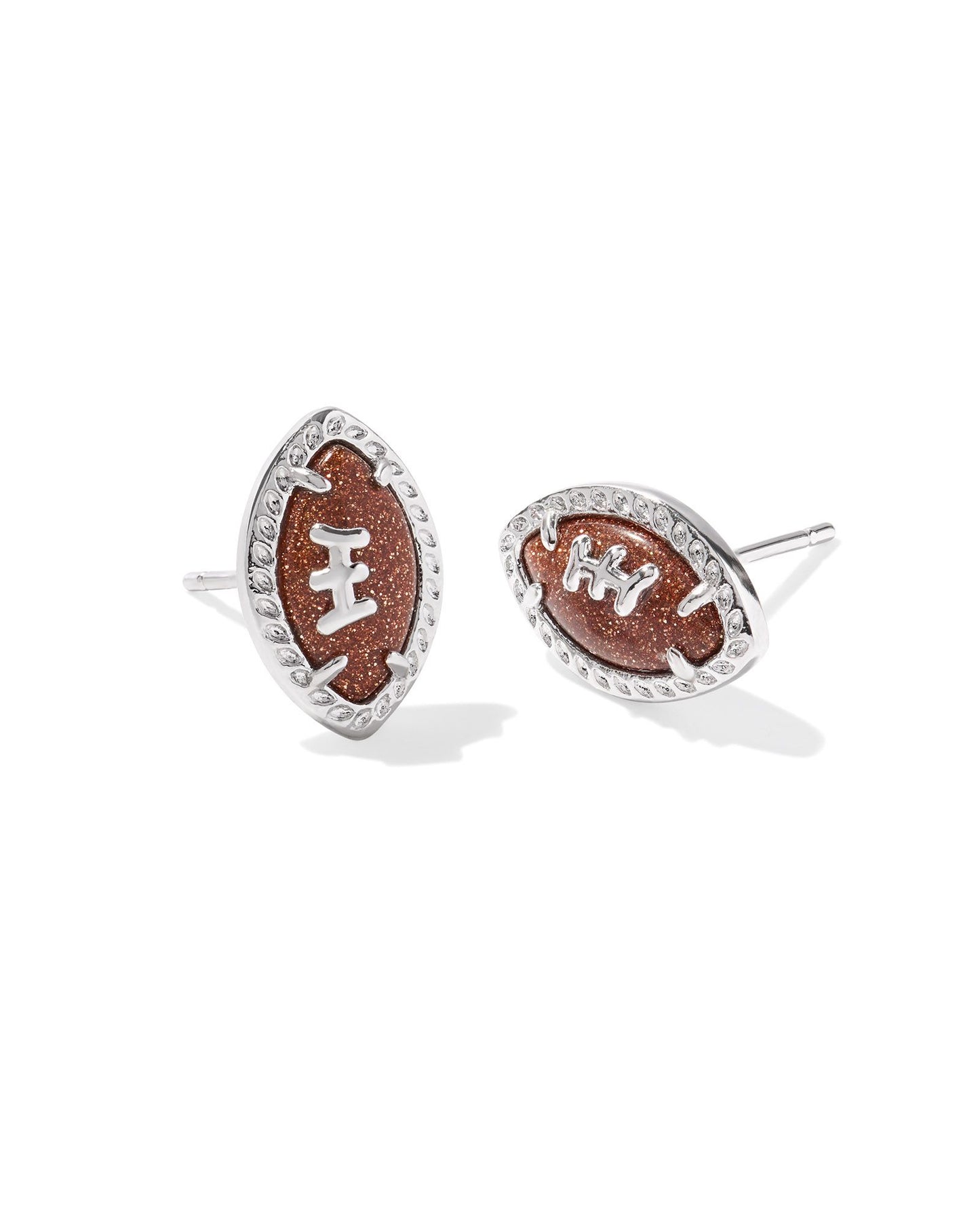 FOOTBALL STUD EARRINGS SILVER ORANGE GOLDSTONE